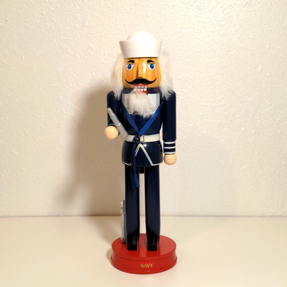 Nutcracker holiday Christmas gift wood U.S. Navy navy blue white military used